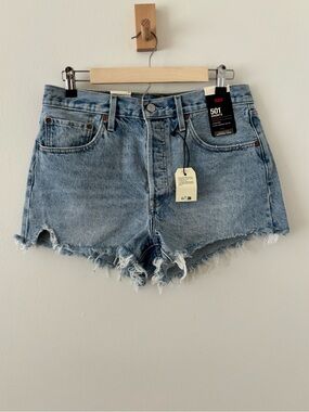 Levi's Light Blue Distressed High-Rise Denim Shorts Size 31